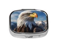 American Bald Eagle Print Pill Box Square Pill Case 2 Compartment Small Metal Medicine Organizer Portable Travel Pillbox for Pocket Purse Cute Mini Pill Container to Hold Daily Vitamins