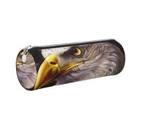 American Bald Eagle Printed Leather Pencil Case Cute Stationery Organizer Round Makeup Bag Pen Pouch, Silver Zipper