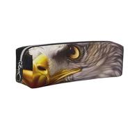 American Bald Eagle Printed Leather Pencil Case Cute Stationery Organizer Simple Makeup Bag Pen Pouch, Silver Zipper
