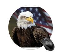 American Bald Eagle Round Mouse Pad, Non-Slip Rubber Base Waterproof Washable, Computer Mouse Mat for Office Gaming Studying, Premium-Textured Durable Portable Circle Mousepad for Desktop PC Notebook