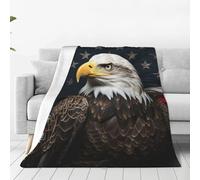 American bald eagle sitting on flag ribbon Throw Blanket for Couch, Plush Fuzzy Soft Flannel Blankets and Throws for Sofa, 50"x40" Bed Blankets for Travel Camping Chair, All Season Warm Fleece Blanket