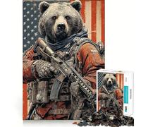 American Bear Soldier Adult Jigsaw1000 Pieces Cognitive Boost Game No Gap Tight Fitting Design Birthday Gift Brain Teaser Toy (38x26cm)