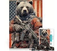 American Bear Soldier Jigsaw Puzzles1000 Pieces Cognitive Train Fun Flawless Interlocking Pieces Birthday Gift Brain Teaser Toy (38x52cm)