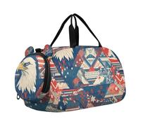 American Bird Blue Red Wild Small Gym Bag with Shoes Compartment Multifunctional Weekender Overnight Dance Bag for School Practice, Sports, Travel