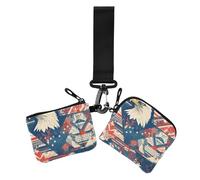 American Bird Blue Red Wild Women's Coin Wallet Card Holder Minimalist Card Wallet Money Organizer with Keychain for Woman 2 Pcs, American bird blue red wild, One Size, Casual