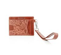 American Bison Embossed Floral Wristlet Wallet for Women - Small ID Card Holder with Credit Card Slots & Pull Tab Organizer - Compact Leather Wrist Strap Clutch, Red