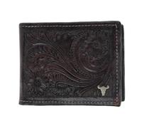 American Bison Men's Leather Hand Tooled Bifold Wallet, Black