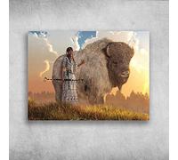 American Bison, Native Girl Scenery Wall Decoration For Restaurant, Cafe, Bar, Home, Courtyard Wall Metal Sign 6x8 Inch