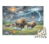 American Bison Paper Bison in Stormy Flower Field with Lightning Jigsaw Puzzle Boredom Buster Collectible Gift 38x26cm/1000pcs