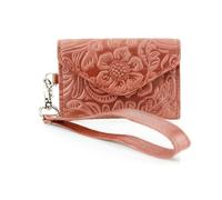 American Bison Small Floral Filigree Wristlet for Women - Compact Card Holder Wallet with Wrist Strap - Minimalist Clutch for ID, Credit Cards & Essentials, Red, Wristlet Wallet