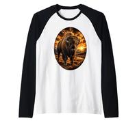 American Bison Sunset Wildlife Art Majestic Buffalo Raglan Baseball Tee