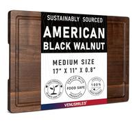 American Black Walnut Cutting Board for Kitchen (17”x11”x0.8”) Pre-Oiled Wooden Chopping Board Walnut Wood Grain with Juice Groove & Handlers, Reversible Butcher Block