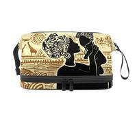 American Black Women Holding a Baby in Her Arms Double Layer Cosmetic Bag for Women and Girls, Travel Toiletry Bag Makeup Handy Pouch Organiser Bag with Brush Compartment