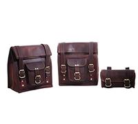 american blue 3X Leather Motorcycle Saddle Bag, Vintage Saddle panniers,Set of 3 Leather Bike Bag, for Bike Lovers (Brown)