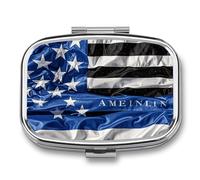 American Blue Flag Pill Box Metal 2 Compartments Waterproof with Mirror for Purse Bag Daily Medicine Vitamin Holder Portable Travel Medicine Container (Square)
