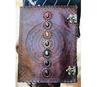 american blue Leather Journal Seven Chakra Medieval Stone Embossed Handmade Book of Shadows Notebook Office Diary College Poetry Sketch 10x13 inch (Brown)