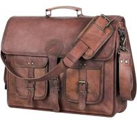 american blue leather messenger bag shoulder laptop satchel work office business briefcase handbag crossbody bag 18 inch for unisex (18)