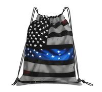 American Blue Line Flag Print Unisex Drawstring Bag Foldable Drawstring Backpack Durable String Backpack For Picnic Swim Hiking