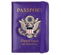 American Blue Passport Holder with Multiple Card Slots Anti-Magnetic Bank with Elastic Band(Lila)