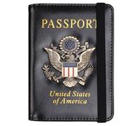 American Blue Passport Holder with Multiple Card Slots Anti-Magnetic Bank with Elastic Band(Nero)
