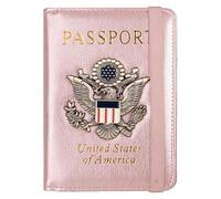 American Blue Passport Holder with Multiple Card Slots Anti-Magnetic Bank with Elastic Band(Rose Gold)