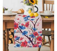 American Blue Red Flower Table Runner 70 Inches Long,Table Runners Kitchen Dining Tables Decoration for Home Party Decor, 4th of July Rustic Floral Theme Tables Runner Wedding Dresser Scarf