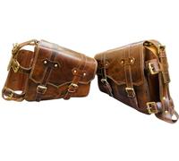 american blue Set of 2 Genuine Leather Motorcycle Bags, Saddle Bag, Bicycle Bag, Vintage Fork Bags, Bike Lovers (Bottle Holder Bike Bag Set)