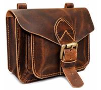 American Blue Vintage Genuine Goat Leather Motorcycle Bag 2 Strap Buckle Closure Brown Tool Bag Quick Release Reinforced Handlebar Fork