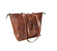 american blue Vintage Genuine Leather Tote Bag, Women's Large Shoulder Handbag, 40.64x30.48x12.7 cm, Drawstring Closure, Nylon Interior (Brown)