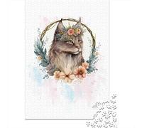 American Bobtail Cat Art Jigsaw Puzzle for Adults, 1000 Pieces, 70x50cm/1000pcs, Quiet Home Activity, Evening Leisure And Puzzle Lovers