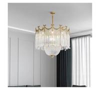 American Brass Clear Glass Candle Shape Classic Chandelier Vintage Gold Round Crystal Hanging Lamp Dining Table Living Room Decoration Pendent Light