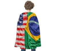 American Brazilian Flags Halloween Cape for Women Men Dress Up Accessory | Reversible Red & Personalized Satin Cloak Full Length Cloak Spooky Vampire Witch Cosplay Costume for Christmas, Party, Stage