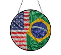 American Brazilian Flags Stained Glass Window Hanging Sign Suncatcher