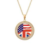 American British Combined Flag Funny Necklace With Printed Pendant Novelty Diamond Jewelry for Women Men Silver/Gold