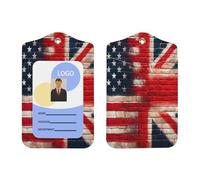 American-British-Flag-Wall Pu Leather Id Badge Holder with Lanyard, Vertical Name Badge Holder for Ofiice