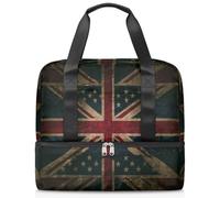 American British Flags Sports Duffle Bag for Women Men Kirls Boys Girls 21 L Weekend Overnight Bags Wet Seperated Tote Bag for Travel Gym Yoga