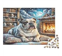 American Bulldog Adult Jigsaws 1000Pc | Educational Decompression Bulldog Rests by Fireplace Wall Decoration & Great Gift 70x50cm/1000pcs