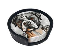 American Bulldog Head Coasters Set of 6 Round Leather Coaster with Holder Heat Resistant Cup Coasters for Drinks Coaster Coffee Mat Cup Pad for Kitchen Office Home Decoration