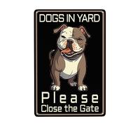 American Bully Dog In Yard Please Close The Gate Wall Metal Sign Novelty Tin Sign Funny Metal Poster For Kitchen Garden Bathroom