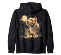 American Bully Howling to The Moon Meme 90s Animal Graphic Zip Hoodie