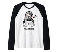 American Bully Mom messy bun hair glasses, Bully mama Raglan Baseball Tee