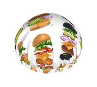American Burger Seamless Pattern Waterproof Shower Cap,Elastic Bathing Hair Cap Environmental Protection Hair Bath Caps, Double WaterproofBathing Shower Hat