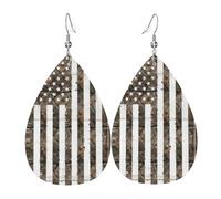 American Camouflage Print Leather Earring for Women - Lightweight Dangle Earrings, Fashion Statement Costume Jewelry