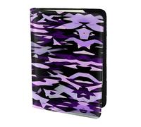 American Camouflage Purple Printing Cowhide Passport Holder,Passport Cover,Travel Card Cover Case For Men Women,Documents Protector, Black, One Size