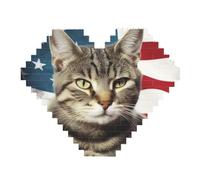 American Cat Usa Flag Building Block Puzzle Heart Shaped Personalized Photo Building Blocks Puzzles Family Keepsake Diy Romantic Home Decor Anniversary Birthday Gifts For Her, Him, Lovers, Couples
