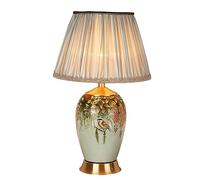 American Ceramic Table Lamps Hand Painted Flower & Bird Bedside Desk Lamp, Golden Brass Base, Bedroom Living Room Home Office Desk, Nightstand Table Lamp-36 * 61cm