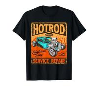American Classic Hot Rod Modern Rodder Gifts DMTRY Hot Rod Garage T-Shirt - Men's, Boys' Retro Car Graphic Black Long Sleeve Crew Neck Classic Fit Pullover T-Shirt - Size S