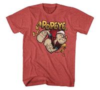 American Classics Men's Popeye The Sailorman Gold Logo Adult Short Sleeve T-Shirt, Red Heather, L