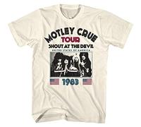 American Classics Motley Crue 80s Hair Band 1983 Shout at The Devil Tour Adult Short Sleeve T-Shirt Graphic Tee, Off-white, Medium