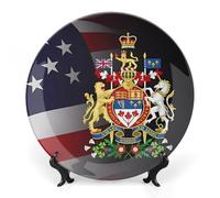 American Coat of Arms of Canada Rendition Flag Ceramic Decorative Plates for Display Ornaments with Stand for Kitchen Home Decor 6inch